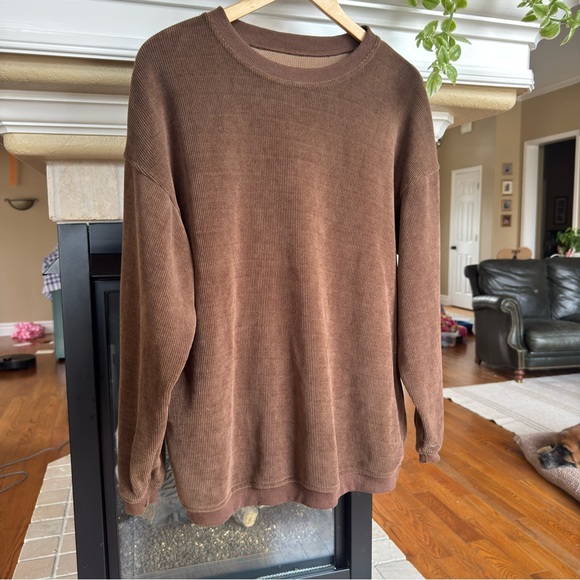 Oversized brown Corduroy crew Neck Slouchy Sweater Large - Picture 2 of 3